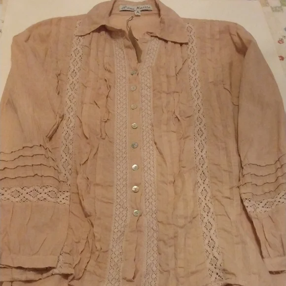 Sundance JP & Mattie Beige Lace Button-Up Blouse - Picture 1 of 5